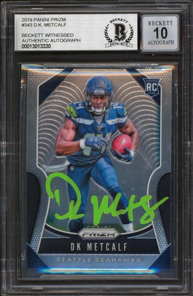 2019 Panini Prizm #343 DK Metcalf Signed Rookie Card w/ Gem Mint 10 Auto! (Beckett/BAS Encapsulated)