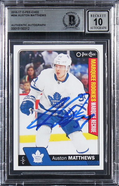 2016 O-Pee-Chee #694 Maple Leafs Auston Matthews Signed Rookie Card w/ Gem Mint 10 Auto! (Beckett/BAS Encapsulated)