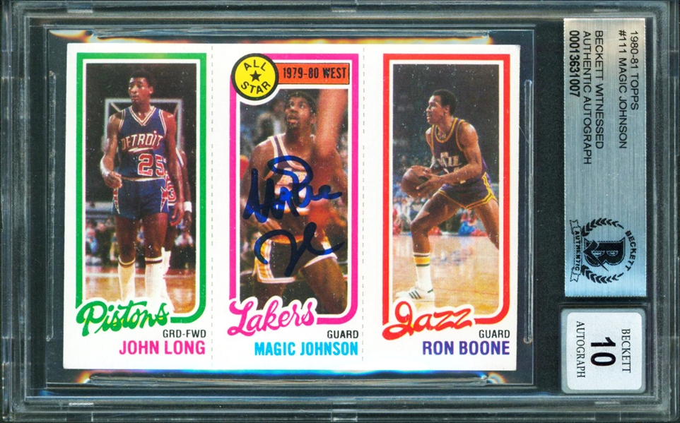 1980 Topps #111 Lakers Magic Johnson Signed Card Auto Graded 10! BAS Slabbed