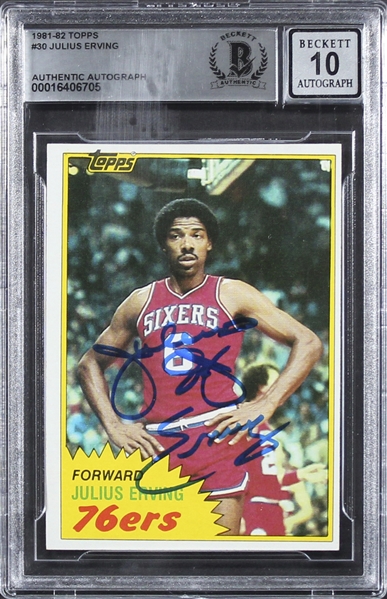 1981 Topps #30 76ers Julius "Dr. J." Erving Signed Card Auto 10!  (Beckett/BAS Encapsulated)