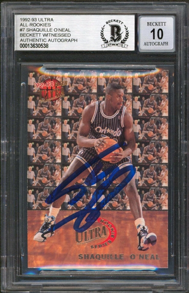 1992 Ultra All-Rookies #7 Magic Shaquille ONeal Signed Card Auto (Beckett/BAS Encapsulated)