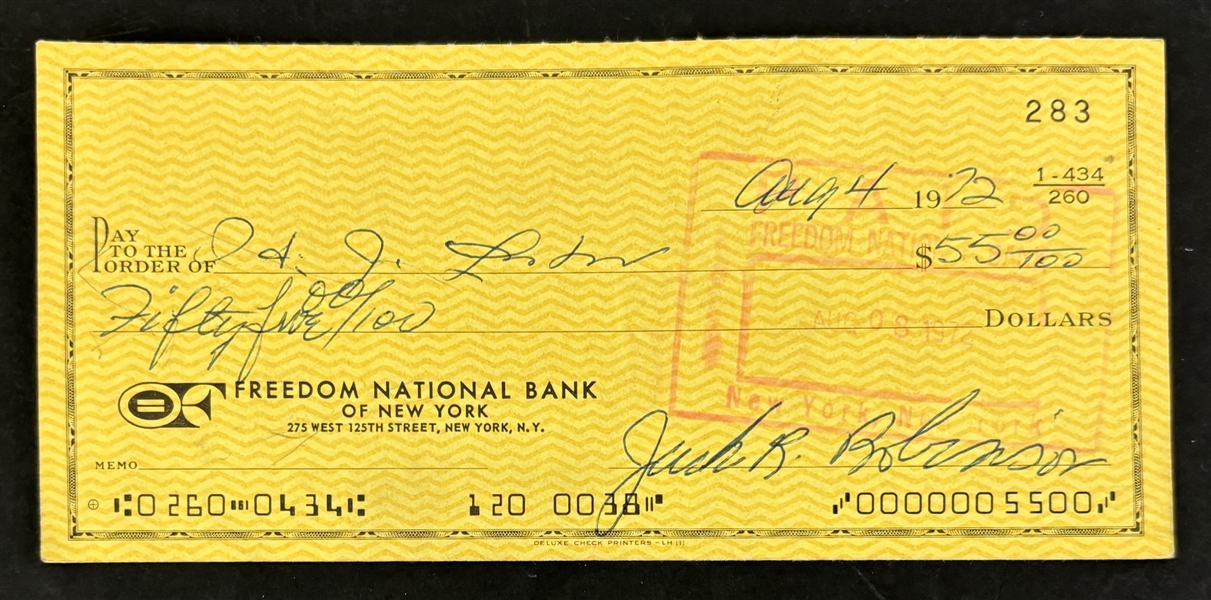 Jackie Robinson Near-Mint Signed 1972 Personal Bank Check 2 Months Prior to His Passing! (Third Party Guaranteed)