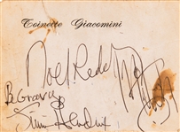 Jimi Hendrix Experience Group Signed 3.75" x 2.75" Same Album Page w/ "Be Groovy" Jimi Hendrix Inscription! (JSA)