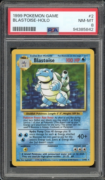 1999 Pokemon Base Set #2 Blastoise Holographic - PSA NEAR MINT 8