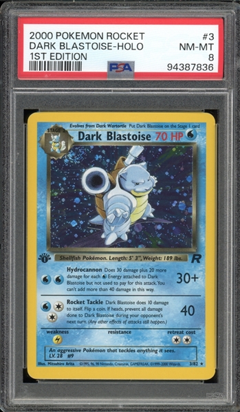 2000 Pokemon Team Rocket 1st Edition #3 Dark Blastoise Holographic - PSA 8