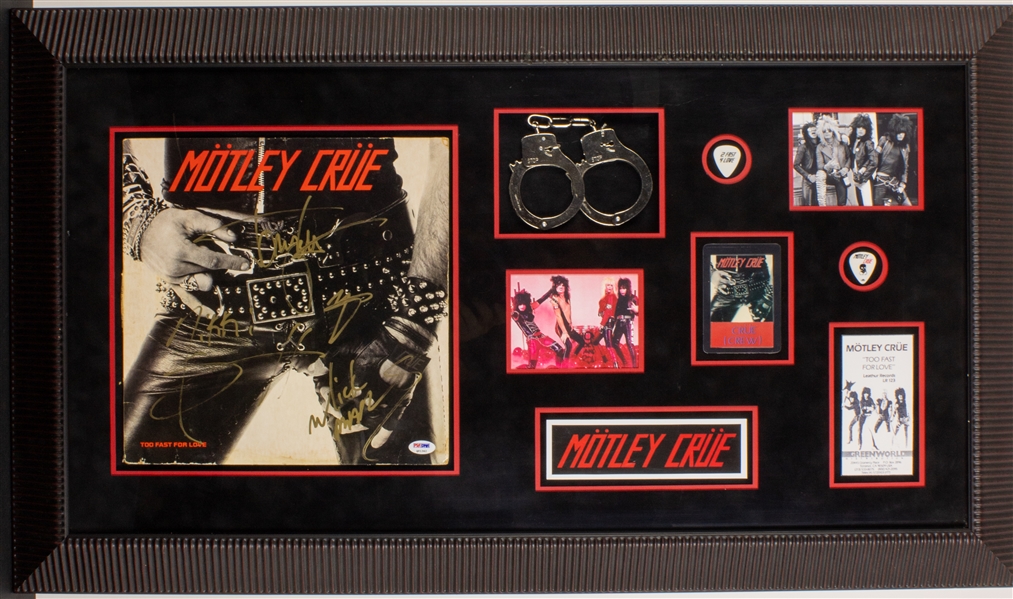 Mötley Crüe Custom Framed Display Featuring Signed "Too Fast for Love" Album (PSA/DNA)