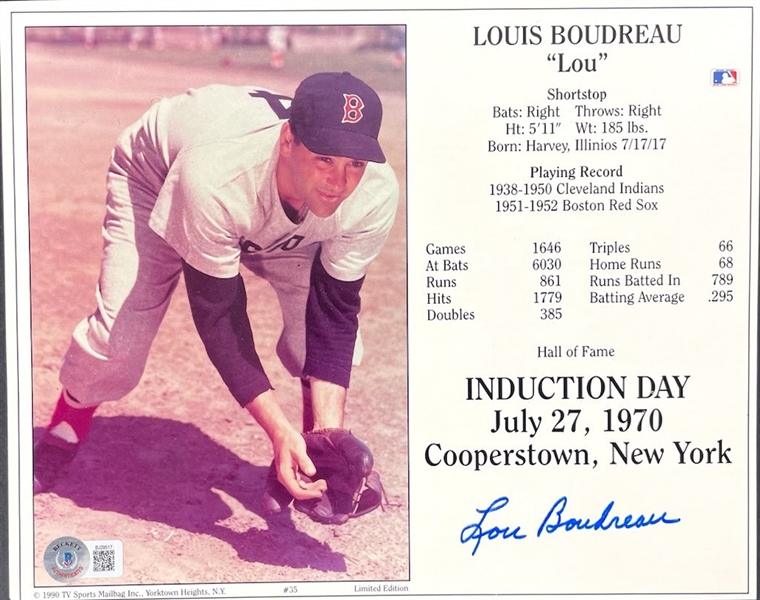 Lou Boudreau Signed Stat HOF Card (Beckett/BAS)