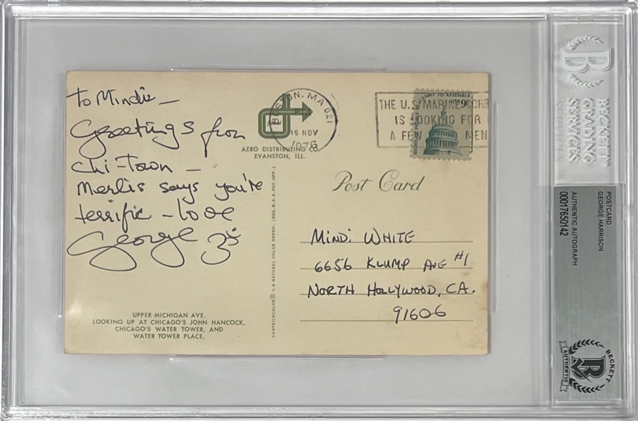 The Beatles: George Harrison Signed Vintage 1976 Postcard (Beckett/BAS Encapsulated)