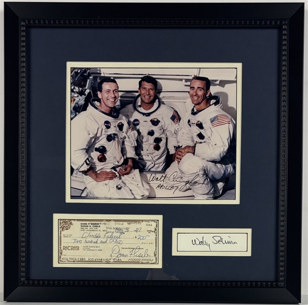 Apollo 7 Crew Signed Memorabilia in Framed Display w/ Schirra, Eisele, and Cunningham (Zarelli LOA)(Third Party Guaranteed)