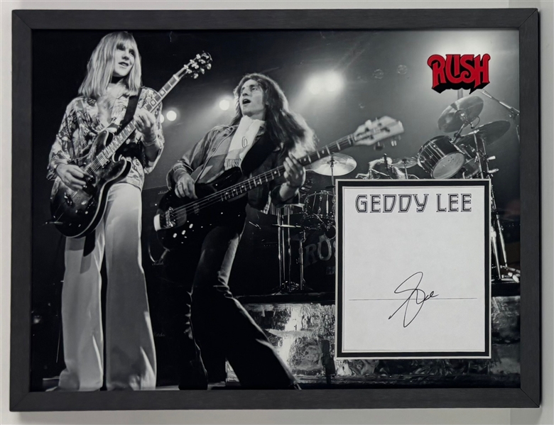 Rush: Geddy Lee Signed Page in Framed Rush Display (Beckett/BAS)