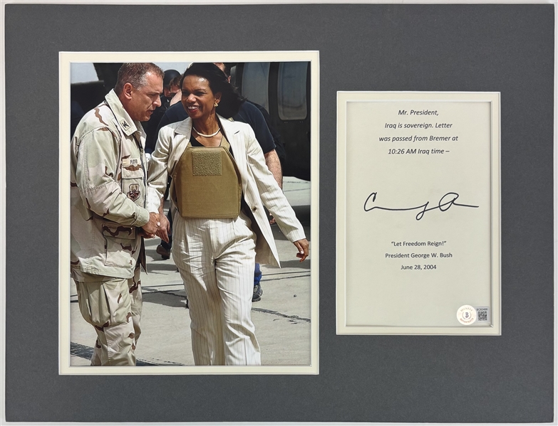 Condoleezza Rice Signed Page in Matted Display w/ Photo Alongside George Bush (Beckett/BAS)