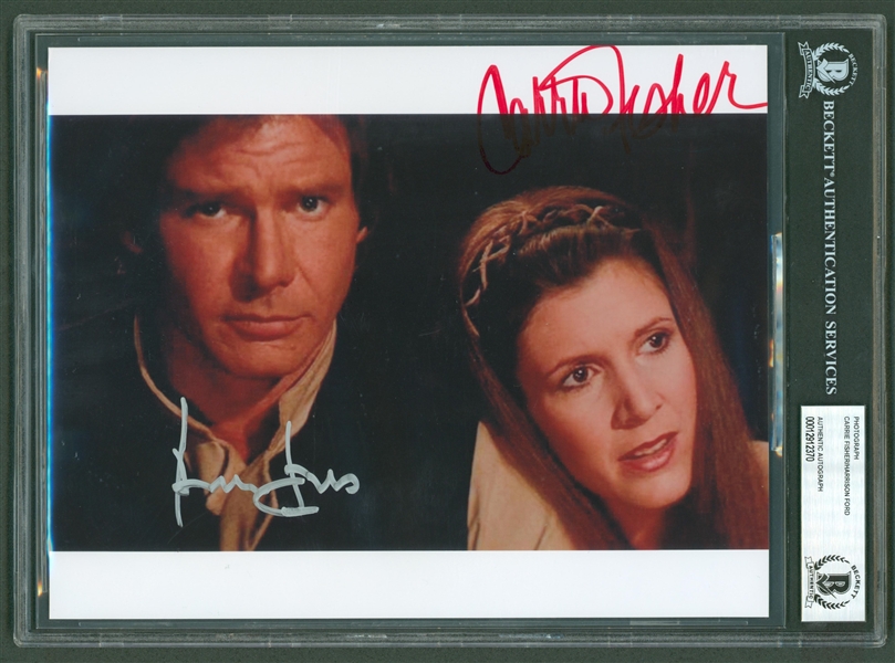 Carrie Fisher & Harrison Ford Signed 8" x 10" Star Wars Photo from "Return of the Jedi" (Beckett/BAS Encapsulated & LOA)