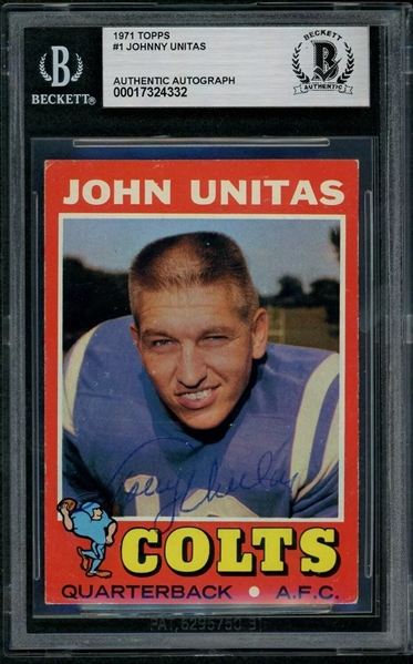 Johnny Unitas Vintage Playing-Era Signed 1971 Topps #1 Trading Card (Beckett/BAS Encapsulated)