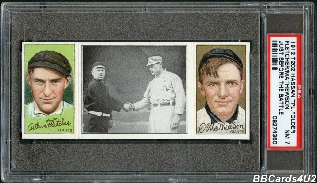 1912 T202 Hassan Tri-Fold "Just Before Battle" Christy Mathewson/Arthur Fletcher - PSA NM 7 POP 4!