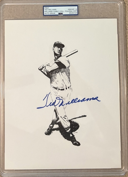 Ted Williams Perfectly Signed & Personally Owned 8.5" x 11" Silver Splinter Print (PSA/DNA GEM MINT 10)