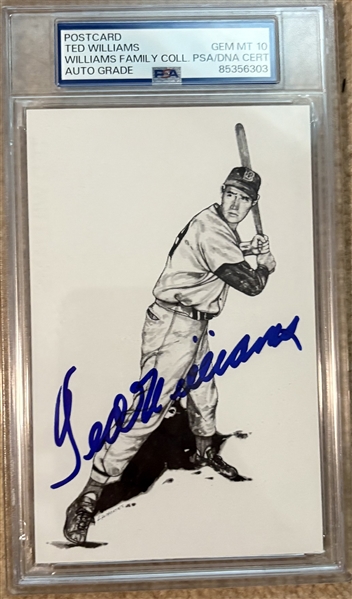 1989 The Kid Inc Thumper Ted Williams PERFECTLY Signed & Personally Owned Postcard (PSA/DNA GEM MINT 10)