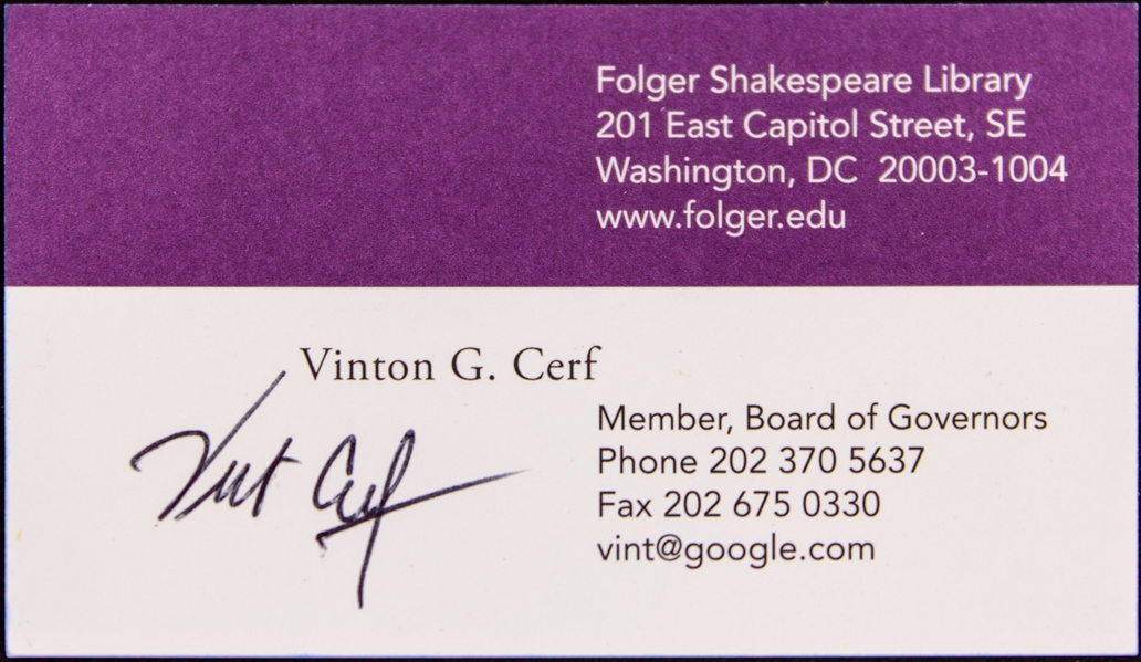 The Founder of the Internet: Vint Cerf Signed Business Card (Third Party Guaranteed)