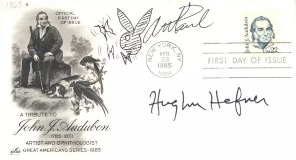 Playboy: Hugh Hefner & Art Paul Dual Signed FDC Cover w/ Founder of Playboy & Creator of Bunny Logo! (JSA)