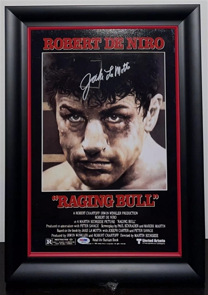 Jake LaMotta Signed 11" x 17" Framed "Raging Bull" Poster (PSA/DNA)