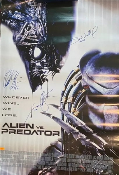 Alec Gillis, Tom Woodruff Jr. and Ian Whyte Signed 27" x 40" On-Site "Alien vs. Predator" Movie Poster (Celebrity Authentics & Third Party Guaranteed) 