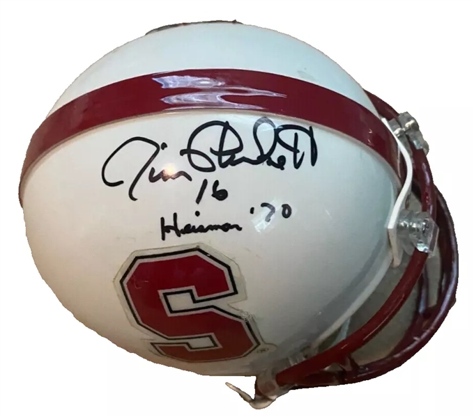 Jim Plunkett Signed & 1970 Heisman Inscribed Stanford Mini Helmet (Beckett/BAS)