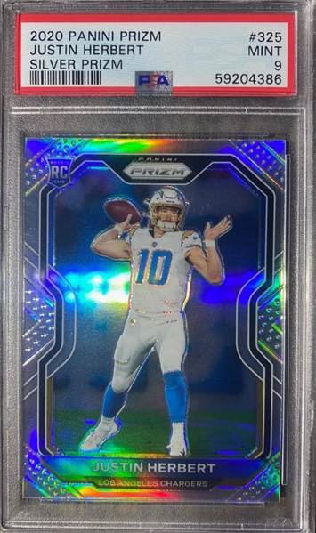 2020 Panini Prizm Justin Herbert Silver Prizm #325 Rookie Card (PSA 9)