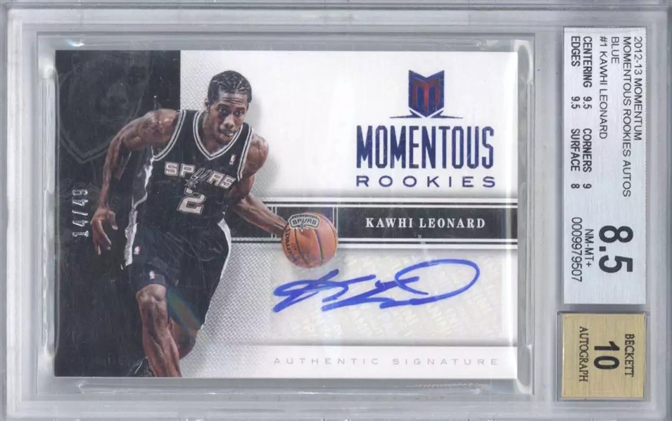 2012-13 Panini Momentum 1 Kawhi Leonard Blue Auto /49 (BGS 8.5, 10 Auto)