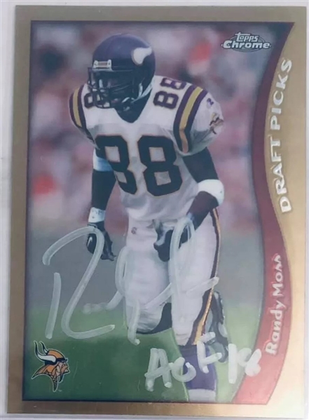 Randy Moss Signed & HOF 18 Inscribed 1998 Topps Chrome Rookie Card (Third Party Guaranteed)