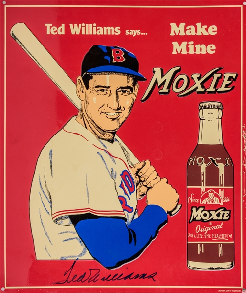 Ted Williams Signed Make Mine Moxie 11" x 14" Tin Sign (Beckett/BAS)