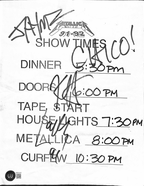 Metallica: James Hetfield, Kirk Hammett, & Lars Ulrich Signed 1991 Set List (Beckett/BAS LOA)(Grad Collection)