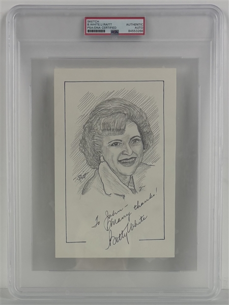 Betty White & John Raitt Signed 5.5" x 8.5" Sketch (PSA/DNA)