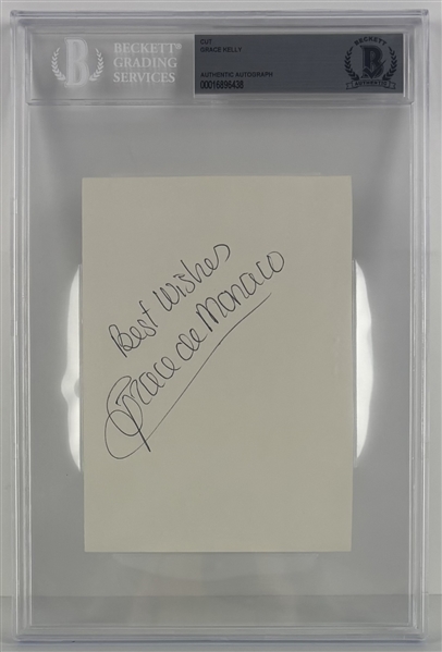 Grace Kelly Signed 4.5" x 5.5" Page w/ Full "Grace De Monaco" Autograph (Beckett/BAS Encapsulated)