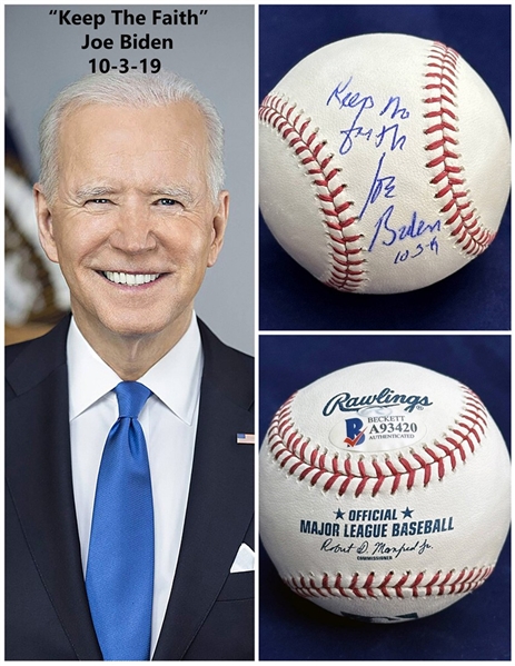 President Joe Biden Signed OML Baseball with "Keep The Faith" & Dated!  (Beckett/BAS) 