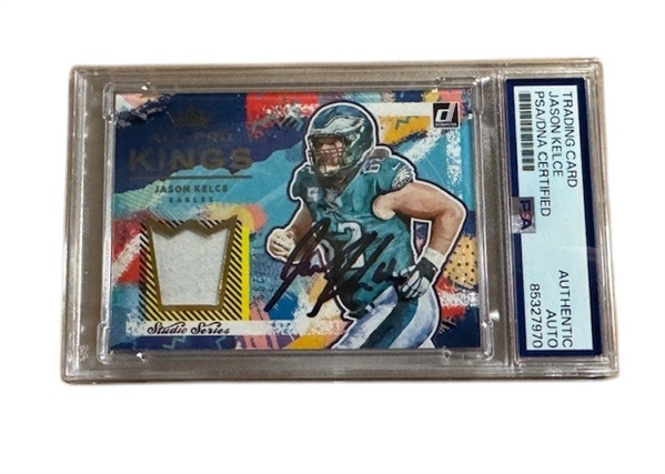 Jason Kelce 2021 Panini Donruss Football Patch Trading Card (PSA/DNA Encapsulated)