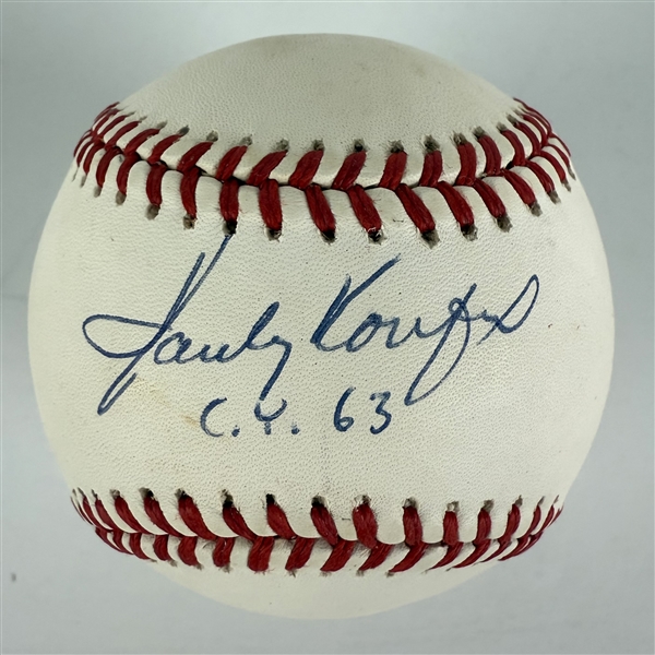 Sandy Koufax Signed ONL Baseball with desirable "Cy 63" Inscription (JSA)