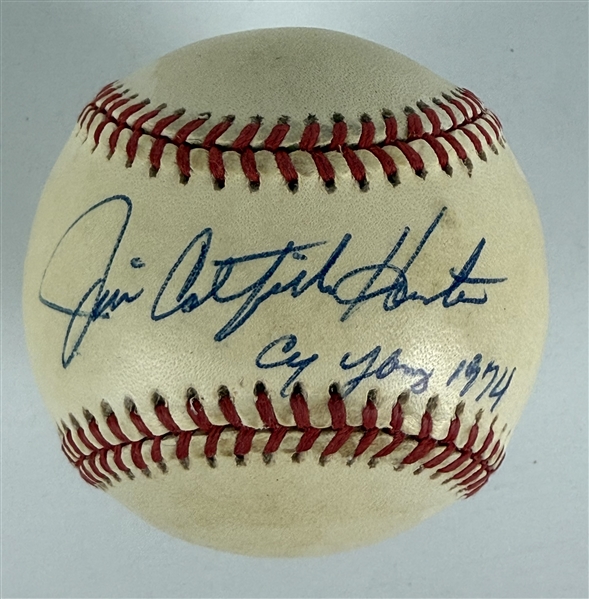 Jim "Catfish" Hunter Signed OAL Baseball with "Cy Young 1974" Inscription (JSA)