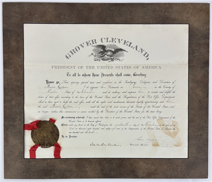 Grover Cleveland Signed 1888 Matted Government Document (Beckett/BAS)