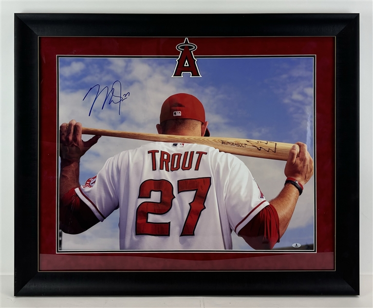 Mike Trout Signed 22" x 29" Photo in Framed Display (Beckett/BAS LOA)