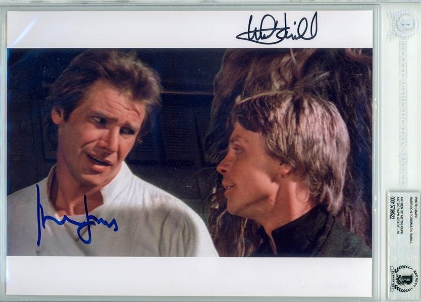 Star Wars: Harrison Ford & Mark Hamill Signed 8" x 10" Photo with GEM MINT 10 Autographs (Beckett/BAS Encapsulated)