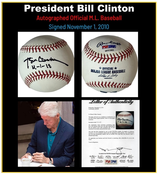 President Bill Clinton Signed & Dated Official ML Baseball (PSA/DNA) 