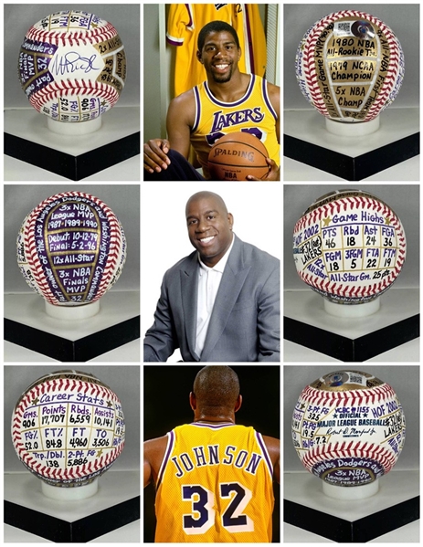 Magic Johnson Signed OML SuperStats Baseball, 1/1, Hand Painted (Beckett/BAS)