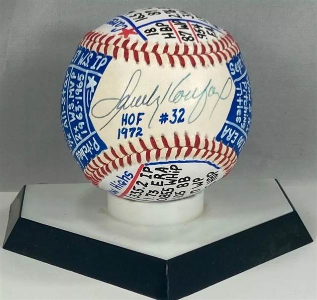 Sandy Koufax Signed ONL SuperStats Baseball, 1/1, Hand Painted, (JSA)