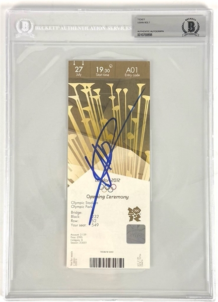 Usain Bolt Signed 2012 Olympic Opening Ceremony Ticket (Beckett/BAS Encapsulated)