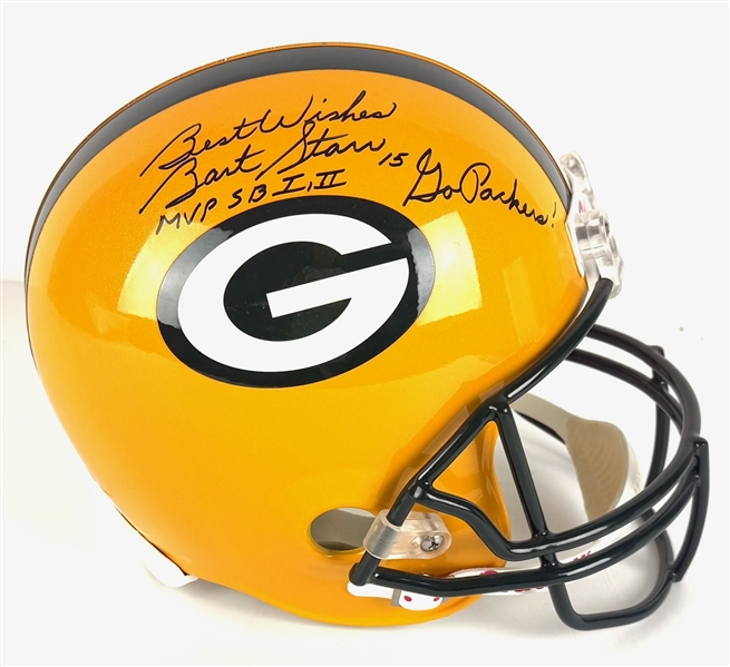 Bart Starr Signed & Inscribed Full-Size Riddell Packers Helmet w/ Rare "Go Packers" Inscription! (JSA)