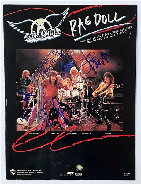 AEROSMITH: Vintage 80s Group Signed "Rag Doll" Sheet Music (5/Sigs) (JSA)  (John Brennan Collection) 