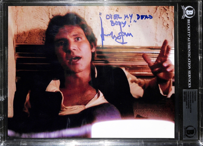 Harrison Ford Signed 8" x 10" Empire Strikes Back Color Photo with Amazing "Laugh It Up Fuzzball" Inscription (Beckett/BAS GEM MINT 10 Autograph)(Steve Grad Collection)