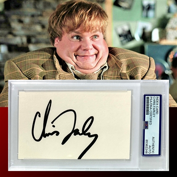 Chris Farley Boldly Signed 3" x 5" Index Card (PSA/DNA Encapsulated)