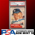 Mickey Mantle Signed 1953 Topps Baseball Card with Superb GEM MINT 10 Autograph! (PSA/DNA Encapsulated)