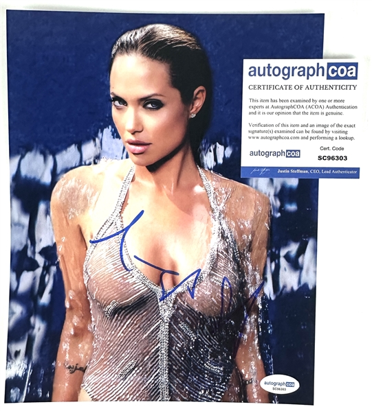 Angelina Jolie Sexy Signed 8" x 10" Color Photo (ACOA)