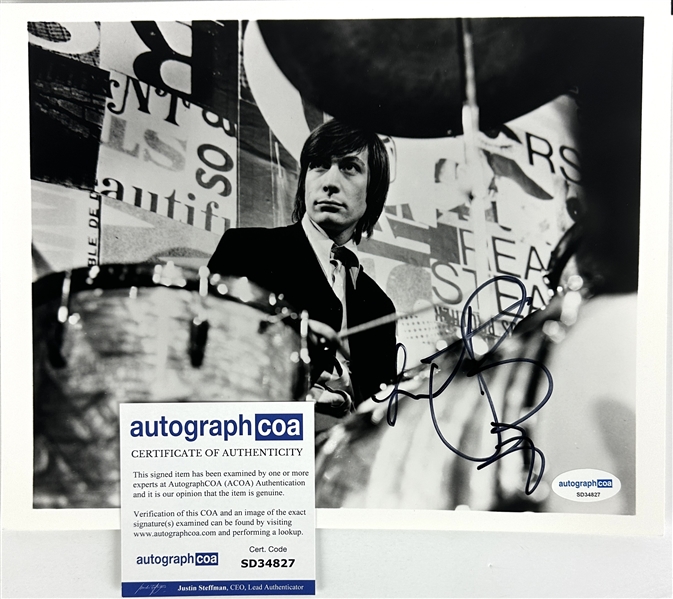 Rolling Stones: Charlie Watts Signed 8" x 10" B&W Photograph (ACOA)